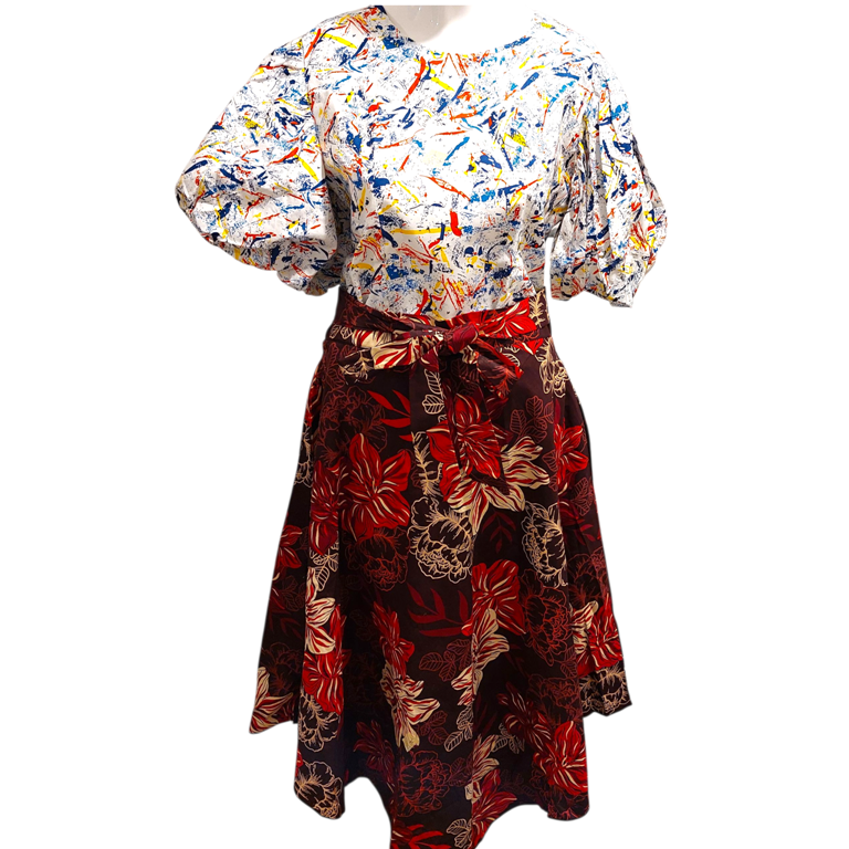 Favday Collections Onyi Cotton Ankara Top and Skirt Set, 2-Piece Detachable Flared Dress, Side Pockets, Sizes 10-24, Made in Nigeria, Hand/Machine Washable - Image 3
