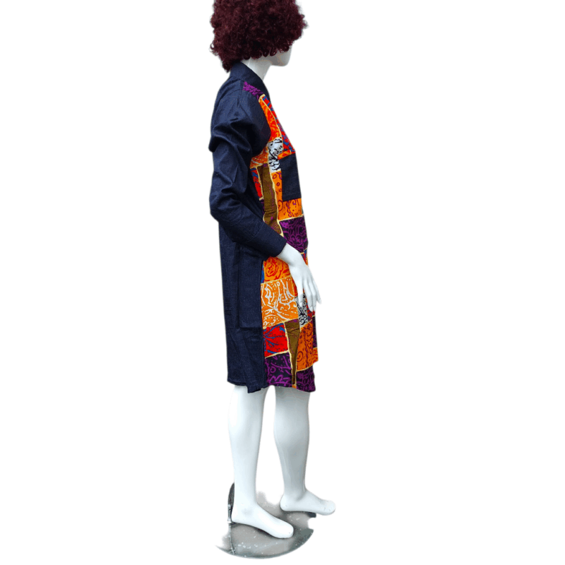 Favday Collections Cynthia Denim Ankara Shirt Dress, Women's, Casual to Dressy, Button-Down, Tailored Silhouette, Sizes 10-24 - Image 2